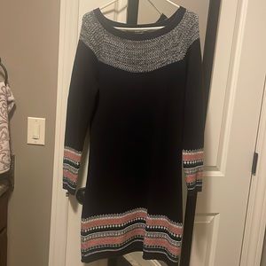 Athleta fair isle black sweater dress small cotton nylon and cashmere